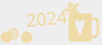 Illustration eine Tasse mit Lebkuchen und 2024