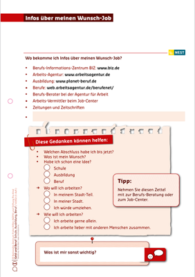 Arbeitsblatt Infos über Wunschjob