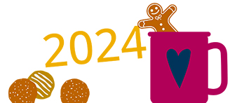 Grafik Tasse, Plätzchen, Lebkuchen und 2024