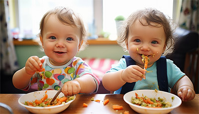 Zwei Kleinkinder essen Gemüse